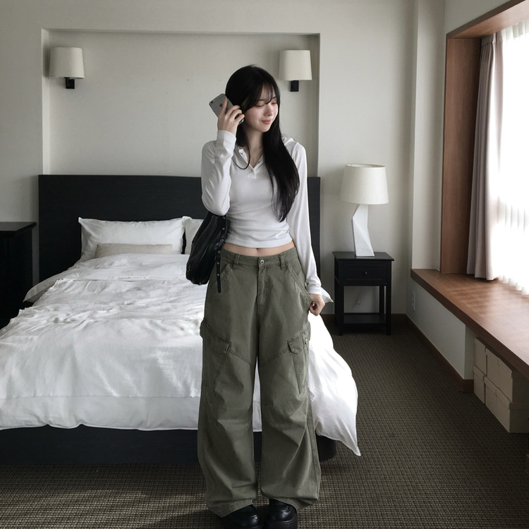 ピグメントウォッシングカーゴポケットワイドパンツ KHAKI