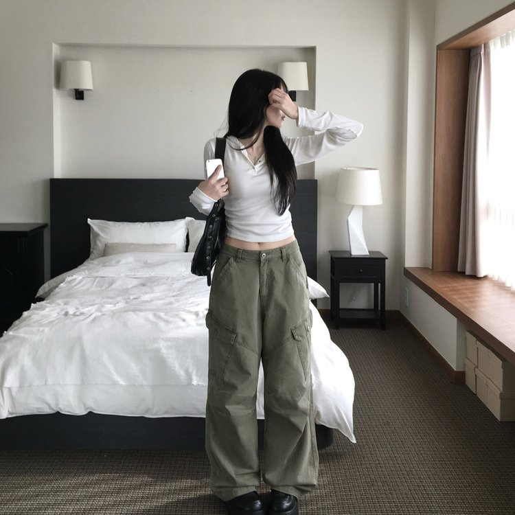 ピグメントウォッシングカーゴポケットワイドパンツ KHAKI