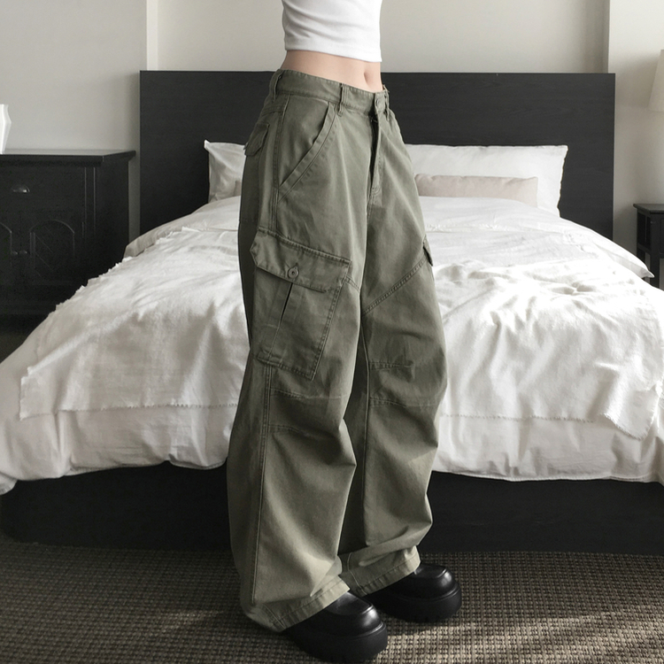 ピグメントウォッシングカーゴポケットワイドパンツ KHAKI
