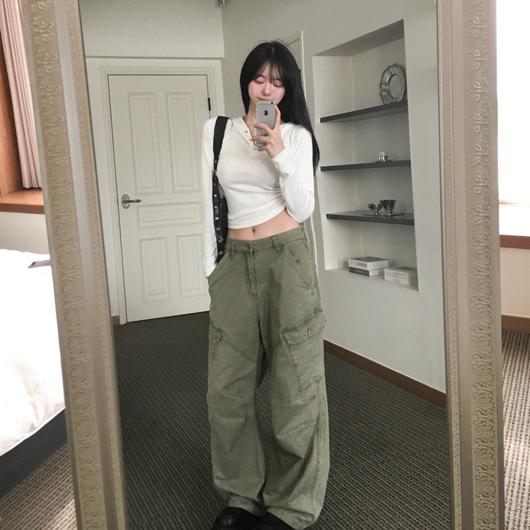 ピグメントウォッシングカーゴポケットワイドパンツ KHAKI