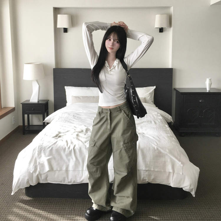 ピグメントウォッシングカーゴポケットワイドパンツ KHAKI