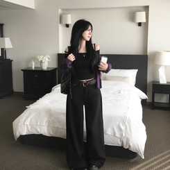 페니 홀터넥 스트랩 오프숄더 긴팔 크롭 티셔츠 블랙