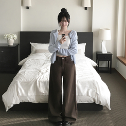 페니 홀터넥 스트랩 오프숄더 긴팔 크롭 티셔츠 화이트