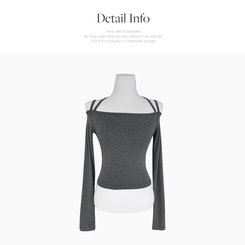 페니 홀터넥 스트랩 오프숄더 긴팔 크롭 티셔츠