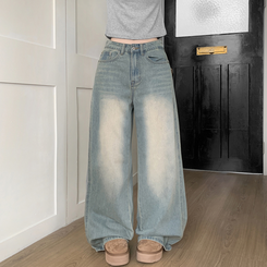 【丈別】ウォッシングハイウエストデニムパンツ YELLOW TEAN