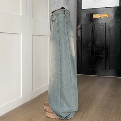 【丈別】ウォッシングハイウエストデニムパンツ YELLOW TEAN