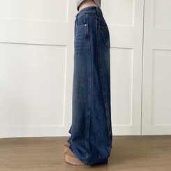 【丈別】ウォッシングハイウエストデニムパンツ DEEP DENIM