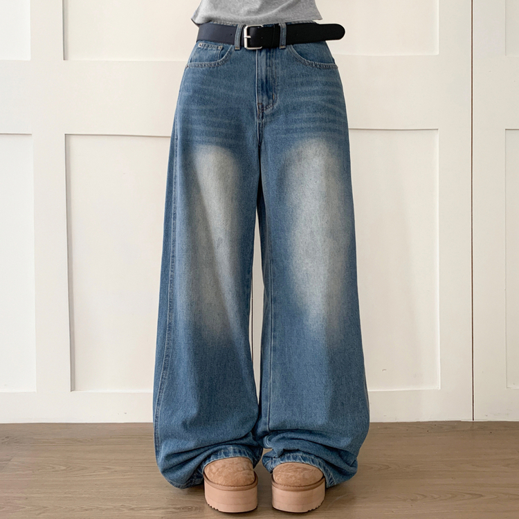 【丈別】ウォッシングハイウエストデニムパンツ MID DENIM