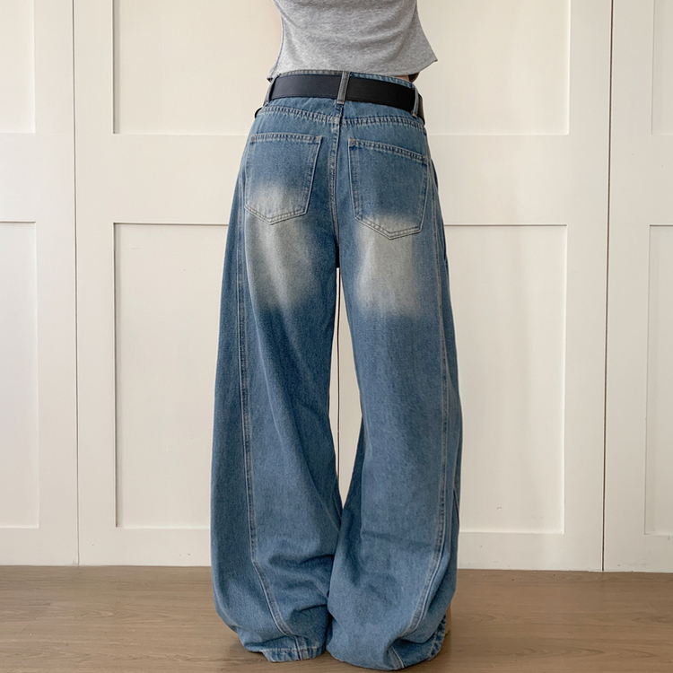 【丈別】ウォッシングハイウエストデニムパンツ MID DENIM