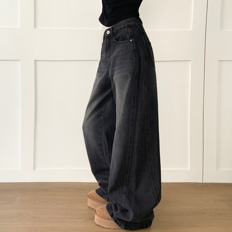 【丈別】ウォッシングハイウエストデニムパンツ BLACK DENIM