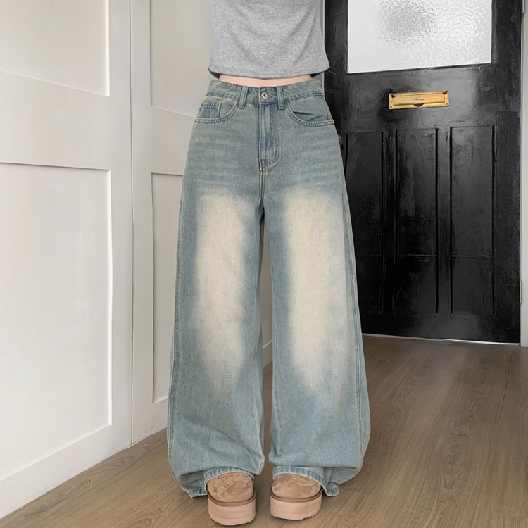 【丈別】ウォッシングハイウエストデニムパンツ YELLOW TEAN