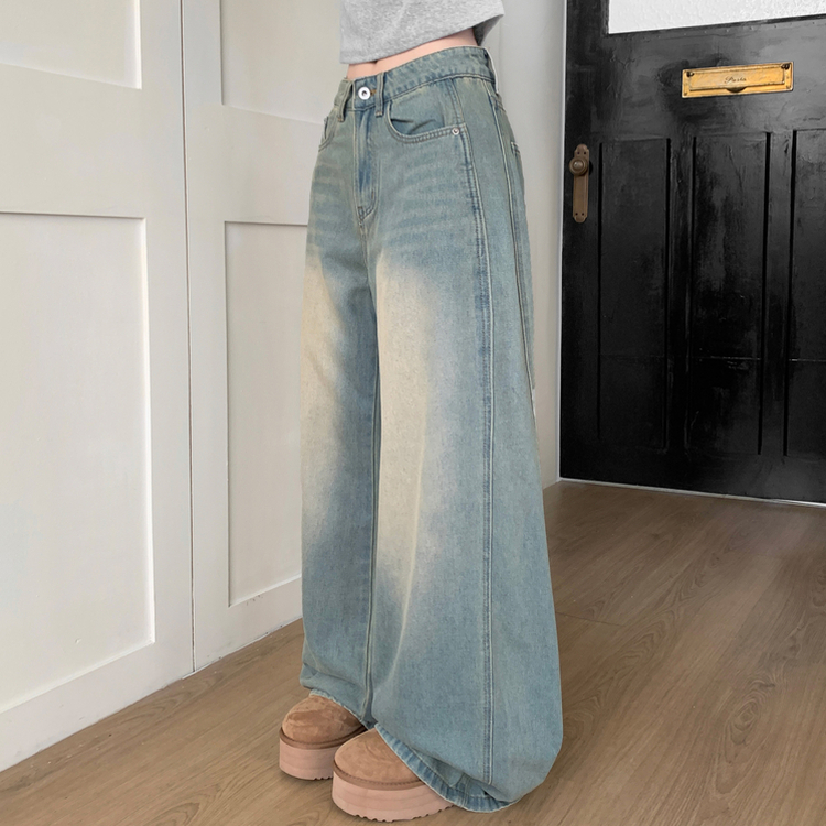 【丈別】ウォッシングハイウエストデニムパンツ YELLOW TEAN