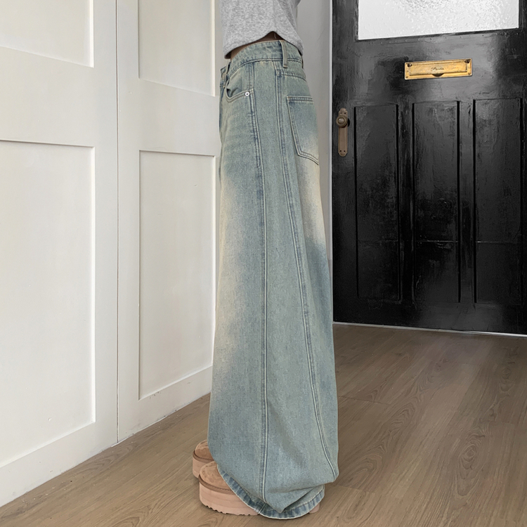 【丈別】ウォッシングハイウエストデニムパンツ YELLOW TEAN