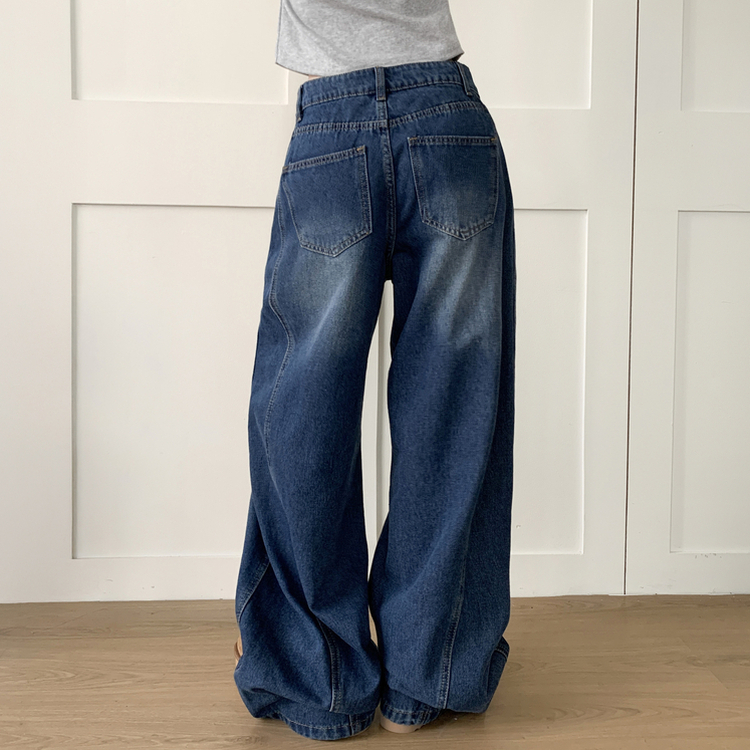 【丈別】ウォッシングハイウエストデニムパンツ DEEP DENIM