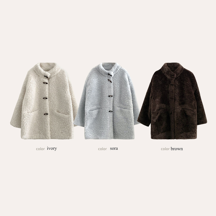 포베 뽀글퍼 떡볶이 덤블 하프 코트 자켓