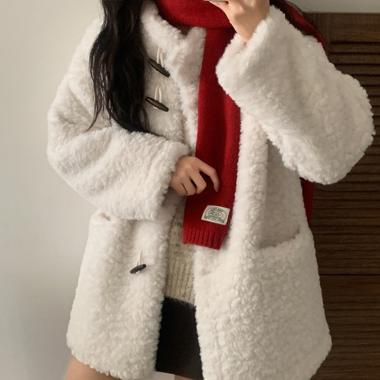 포베 뽀글퍼 떡볶이 덤블 하프 코트 자켓