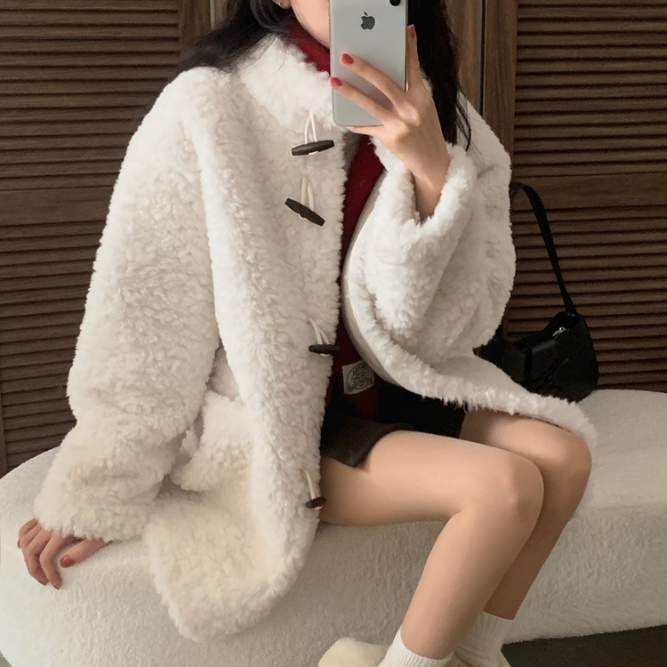 포베 뽀글퍼 떡볶이 덤블 하프 코트 자켓