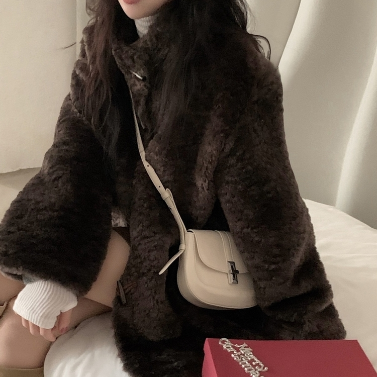 포베 뽀글퍼 떡볶이 덤블 하프 코트 자켓