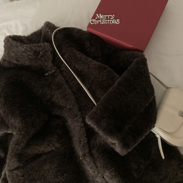 포베 뽀글퍼 떡볶이 덤블 하프 코트 자켓