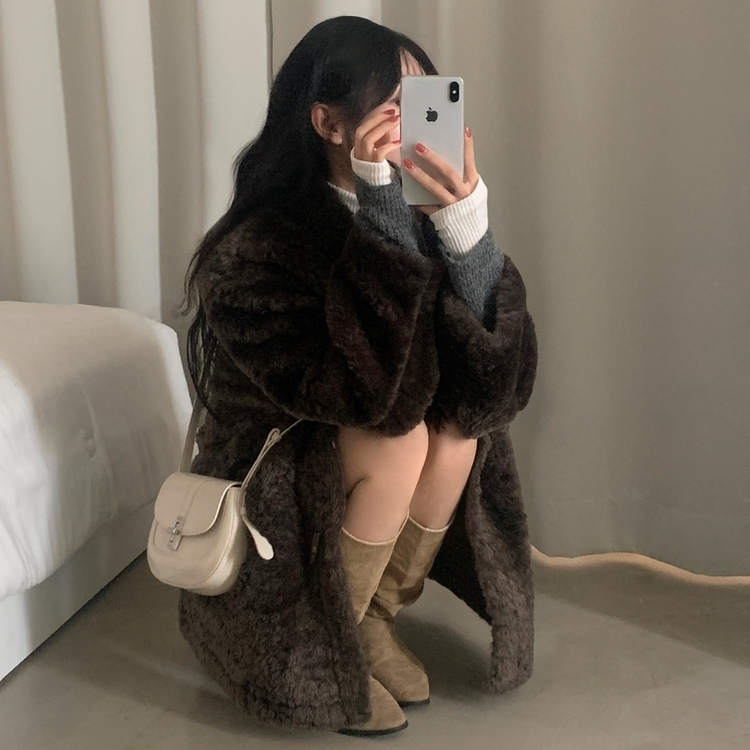 포베 뽀글퍼 떡볶이 덤블 하프 코트 자켓