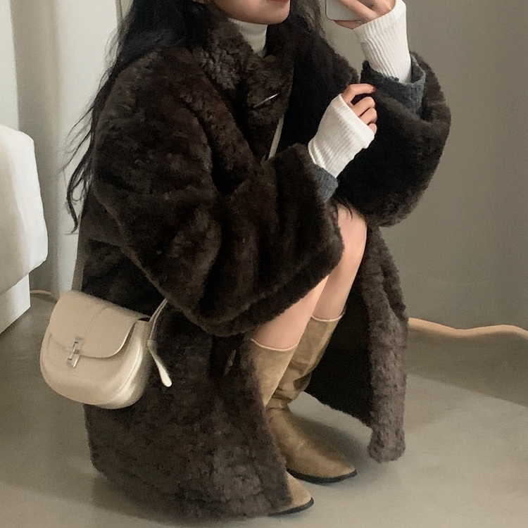 포베 뽀글퍼 떡볶이 덤블 하프 코트 자켓