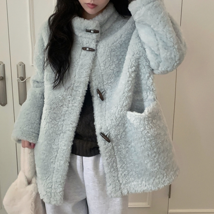 포베 뽀글퍼 떡볶이 덤블 하프 코트 자켓