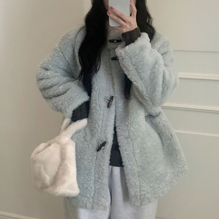 포베 뽀글퍼 떡볶이 덤블 하프 코트 자켓