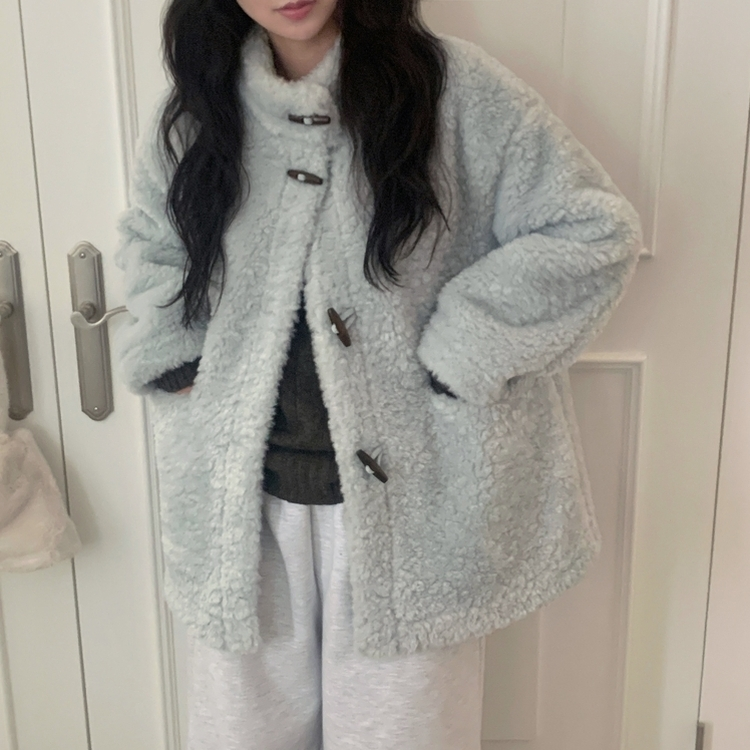 포베 뽀글퍼 떡볶이 덤블 하프 코트 자켓