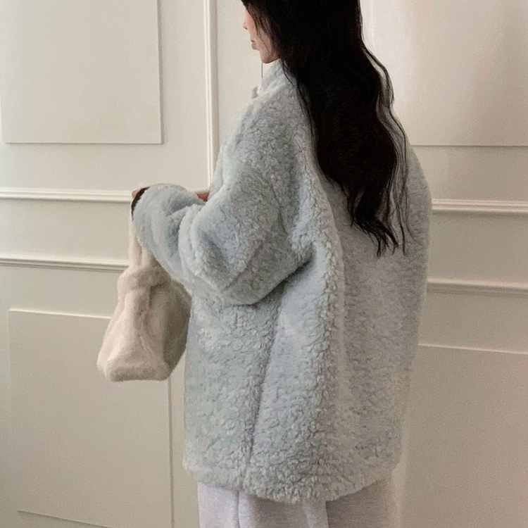 포베 뽀글퍼 떡볶이 덤블 하프 코트 자켓