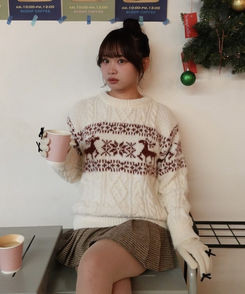 リボンポイントニット手袋 IVORY