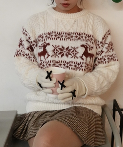 リボンポイントニット手袋 IVORY