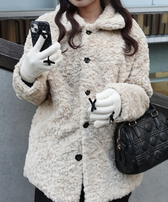 リボンポイントニット手袋 IVORY