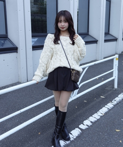 스트라이프 벌룬 포켓 밴딩 미니 스커트 블랙