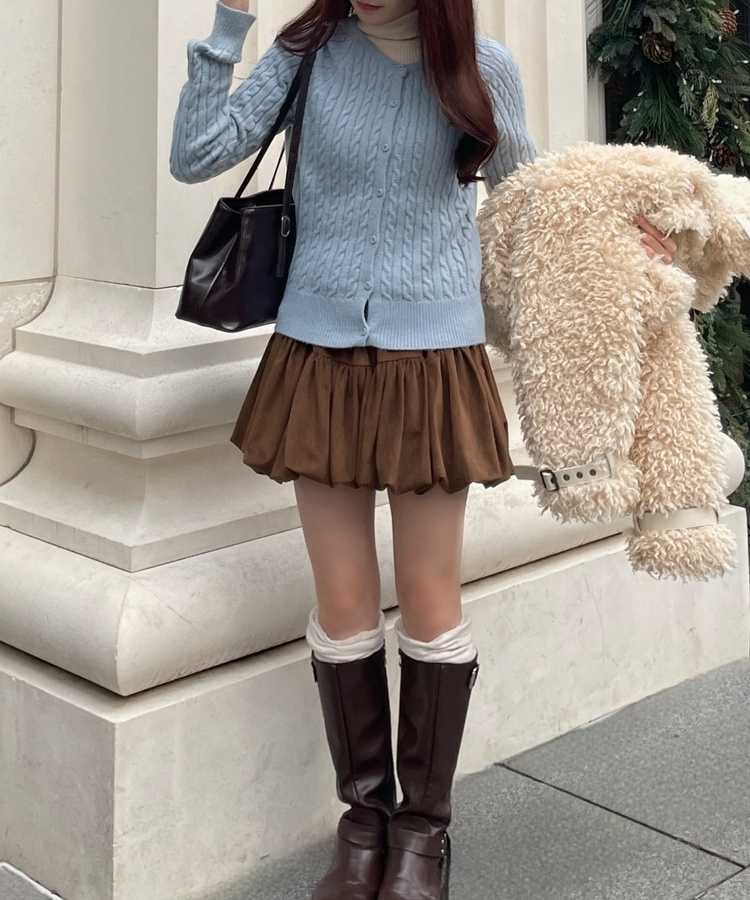 카멜 꽈배기 팬던트 니트 가디건 소라