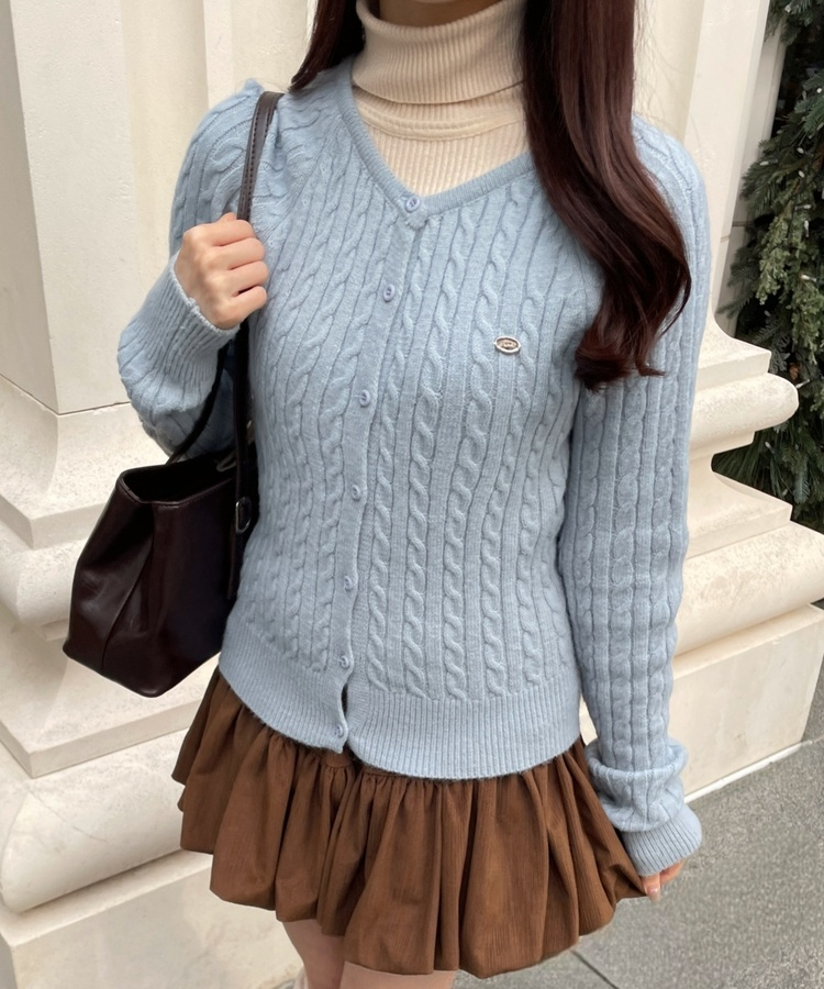 카멜 꽈배기 팬던트 니트 가디건 소라