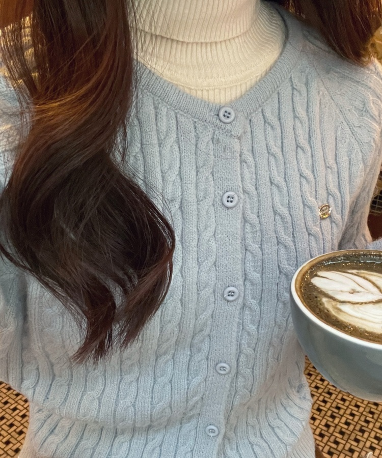 카멜 꽈배기 팬던트 니트 가디건 소라