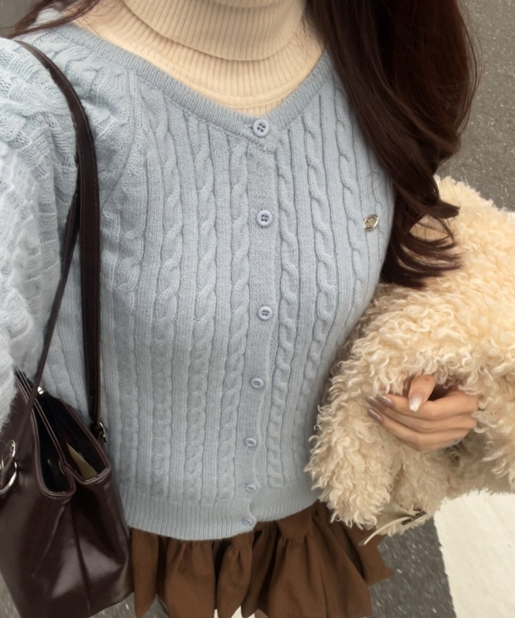 카멜 꽈배기 팬던트 니트 가디건 소라