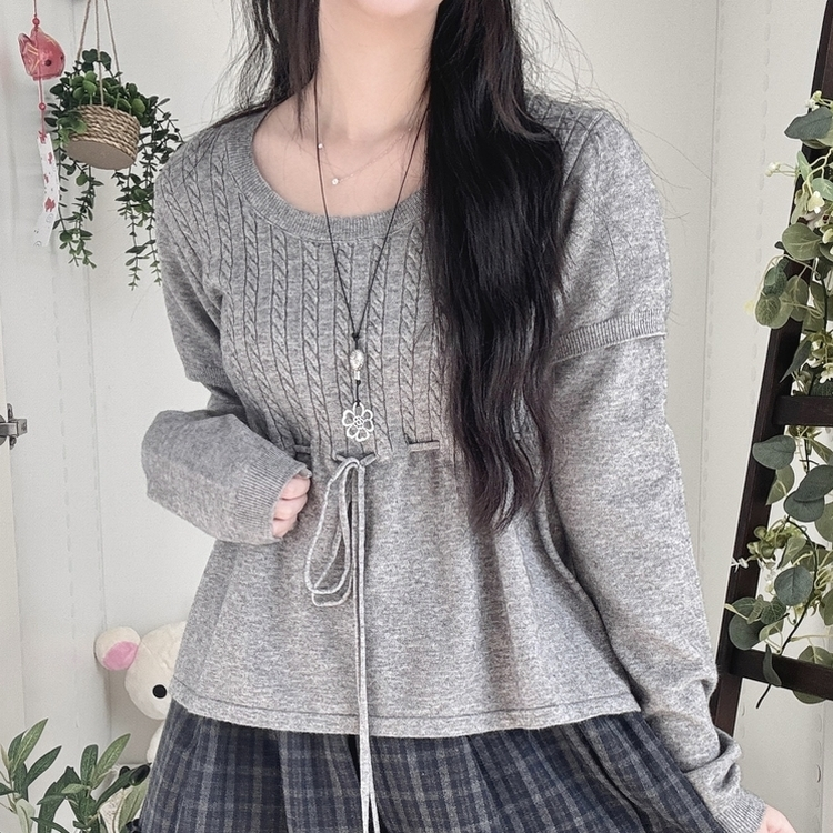 꽈배기 허리 핏조절 리본폼폼 반팔레이어드 긴팔 니트