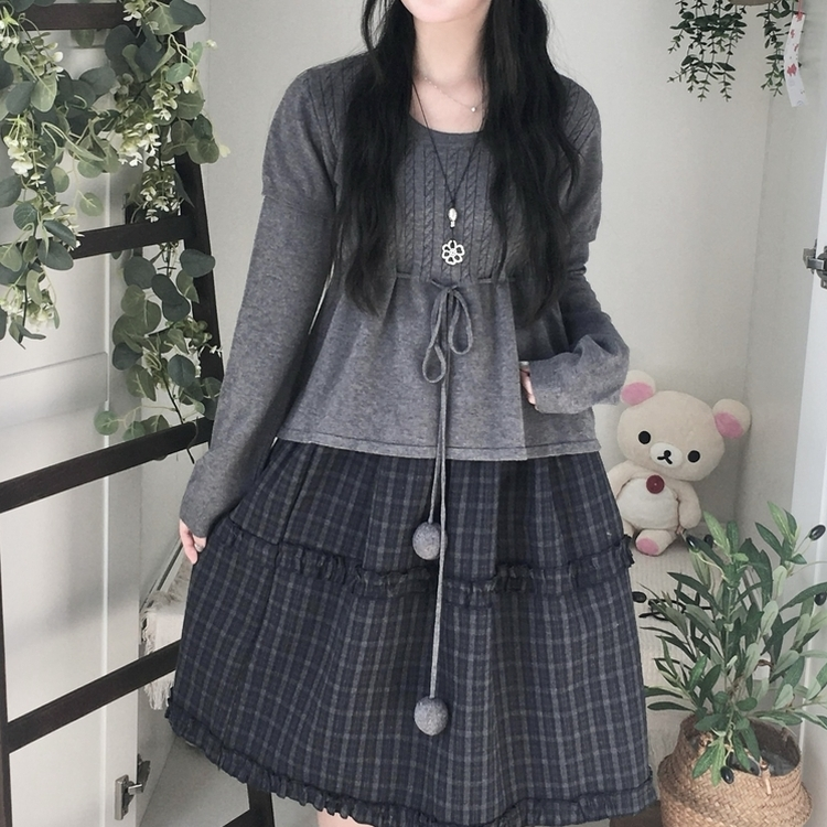 꽈배기 허리 핏조절 리본폼폼 반팔레이어드 긴팔 니트