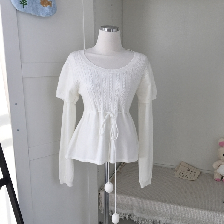 꽈배기 허리 핏조절 리본폼폼 반팔레이어드 긴팔 니트