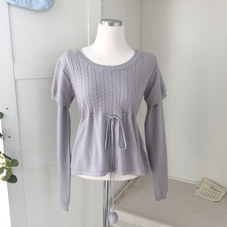 꽈배기 허리 핏조절 리본폼폼 반팔레이어드 긴팔 니트