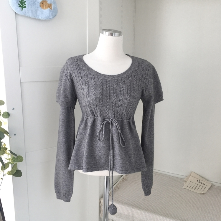 꽈배기 허리 핏조절 리본폼폼 반팔레이어드 긴팔 니트