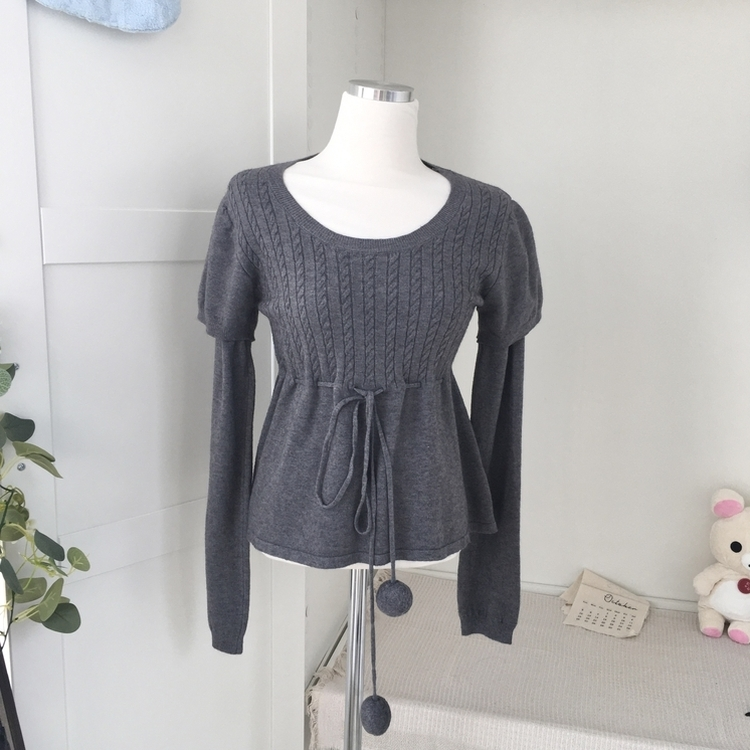 꽈배기 허리 핏조절 리본폼폼 반팔레이어드 긴팔 니트