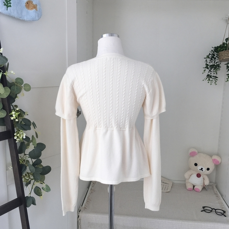 꽈배기 허리 핏조절 리본폼폼 반팔레이어드 긴팔 니트