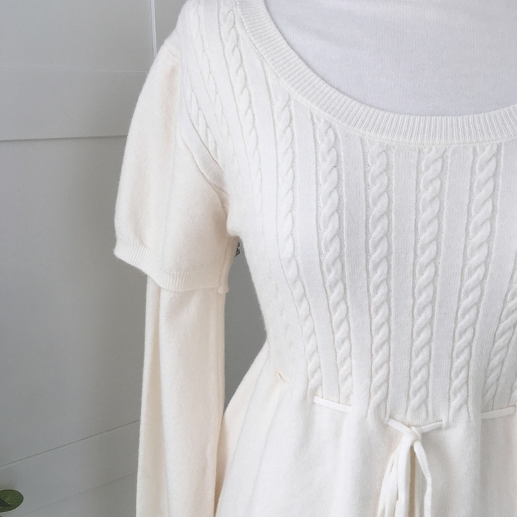 꽈배기 허리 핏조절 리본폼폼 반팔레이어드 긴팔 니트