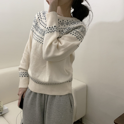 ノルディックラウンドウールニット(5color) IVORY