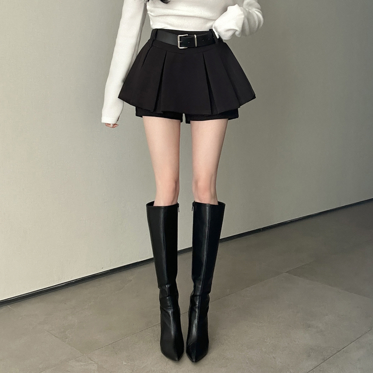 プリーツスカートパンツ BLACK