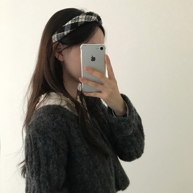 ハートクラシックチェックヘアバンド BLACK
