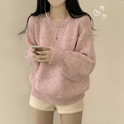 도톰폭닥 모헤어 파스텔 아방핏 보카시 라운드 겨울 아방핏 니트 핑크