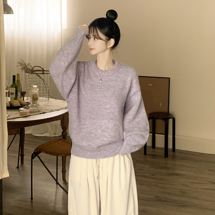 도톰폭닥 모헤어 파스텔 아방핏 보카시 라운드 겨울 아방핏 니트 퍼플